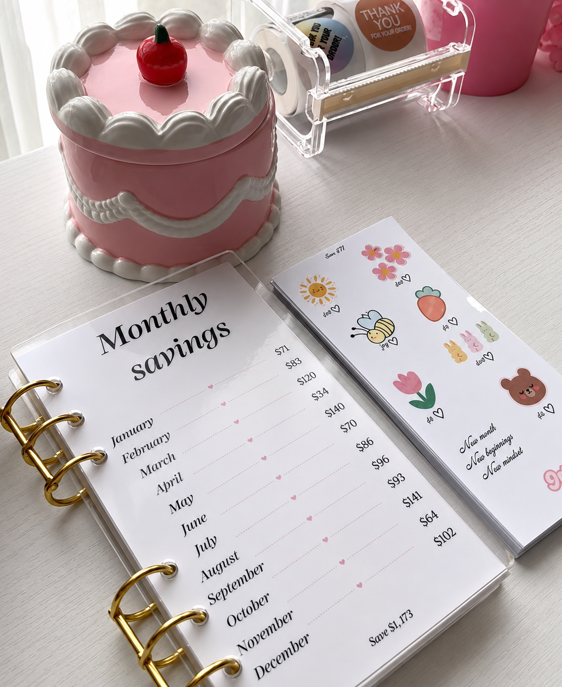 Monthly savings Acrylic binder