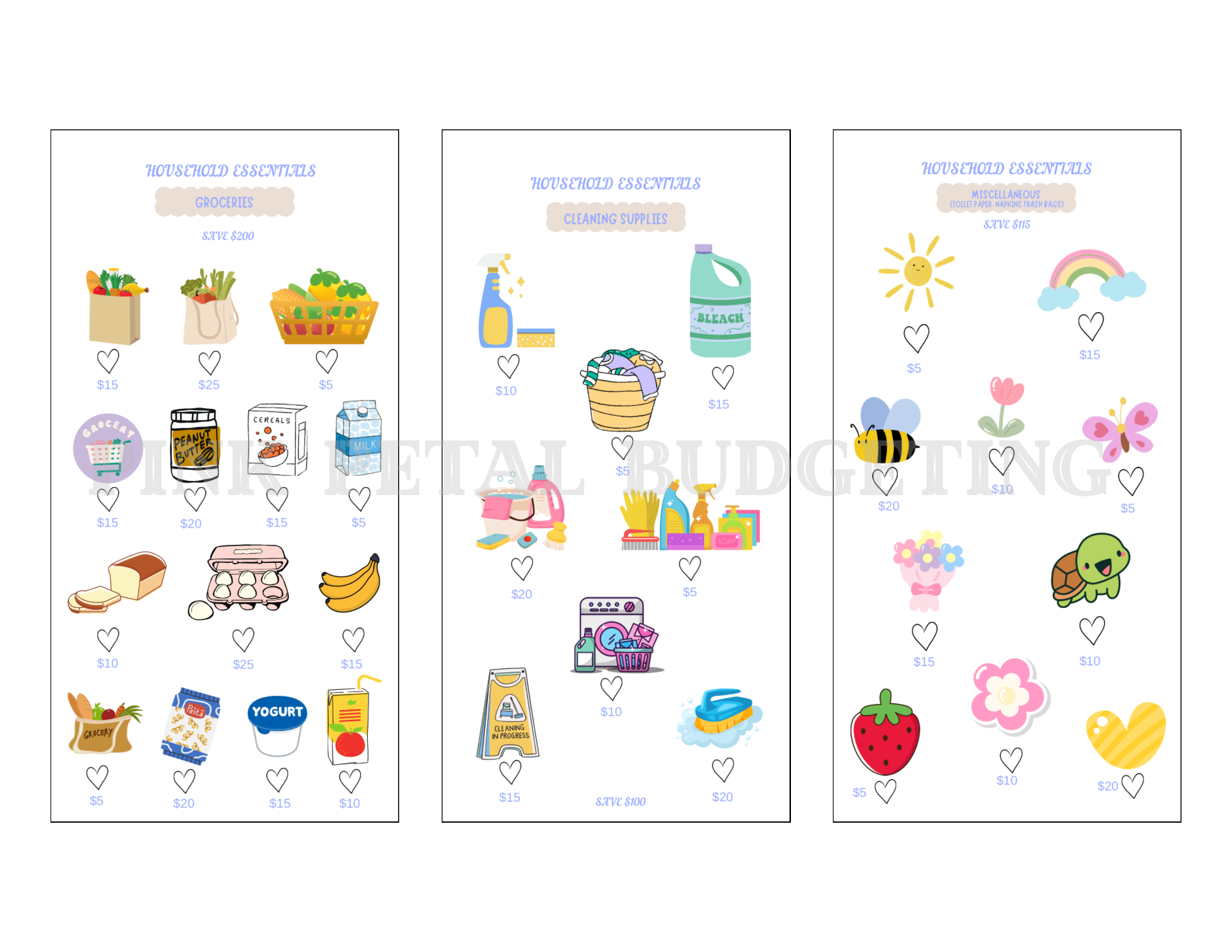 Household essentials tracker(set of 3)
